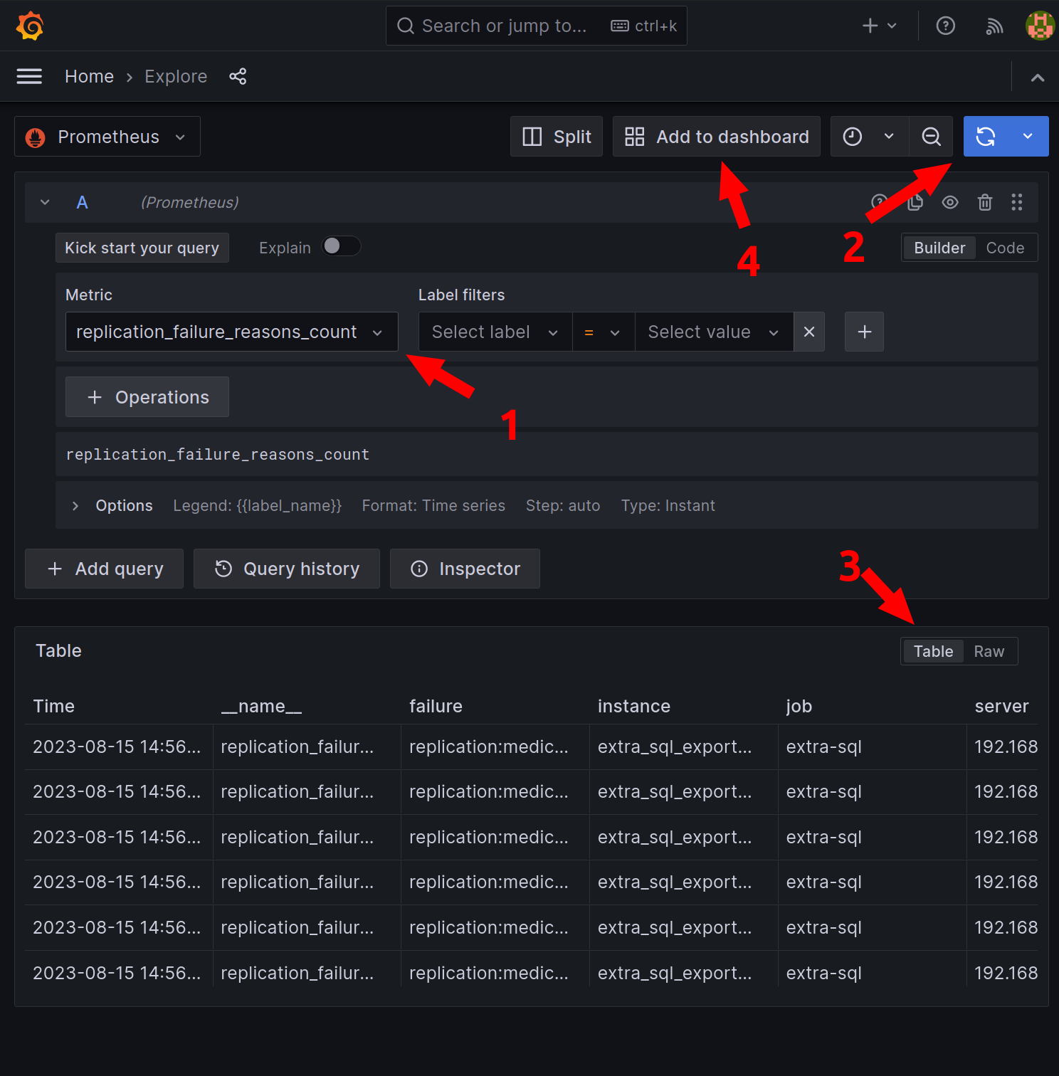 Grafana showing data data explorer